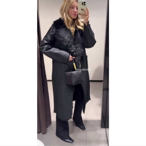 Zara Reversible Faux Fur Double Faced Coat Black - Picture 8 of 16